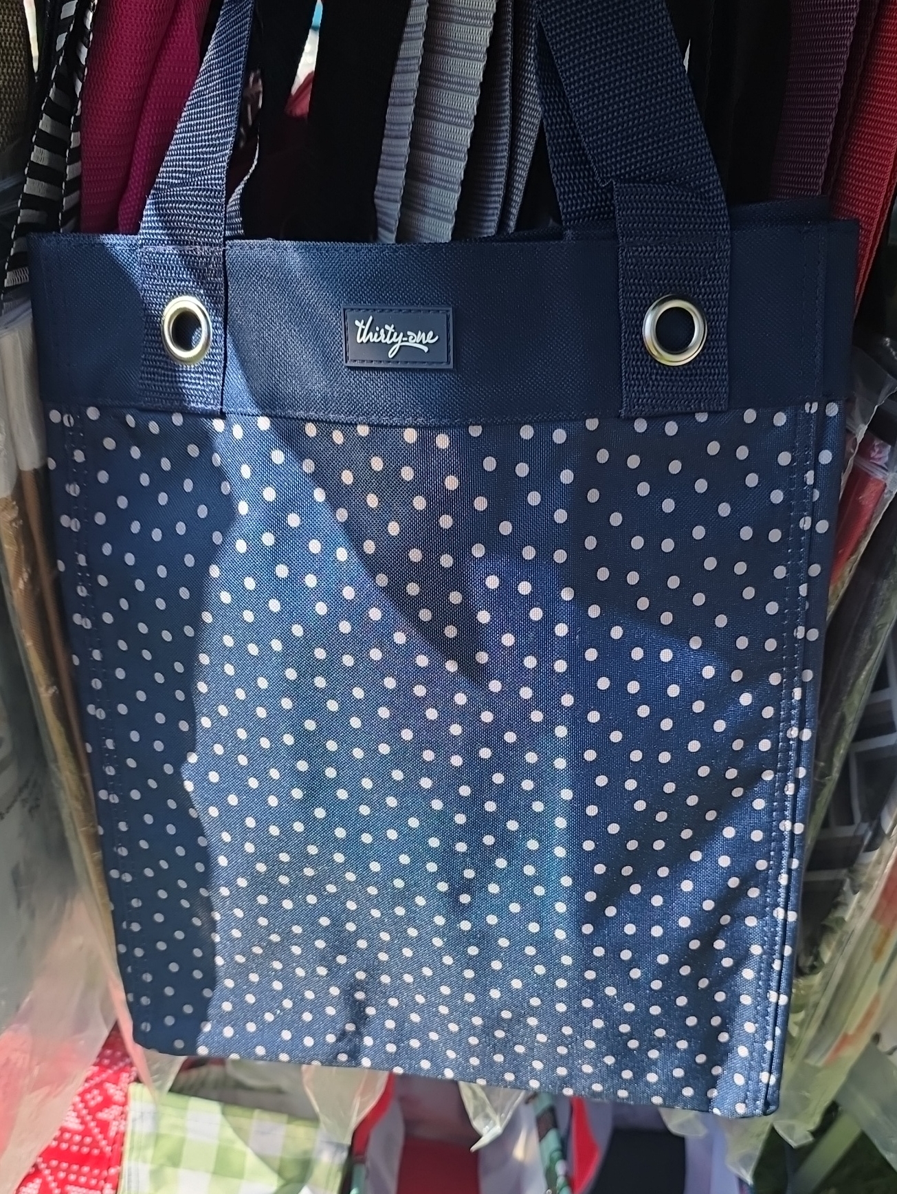 New Thirty-One Essential Storage Tote In Blue Polka Dot